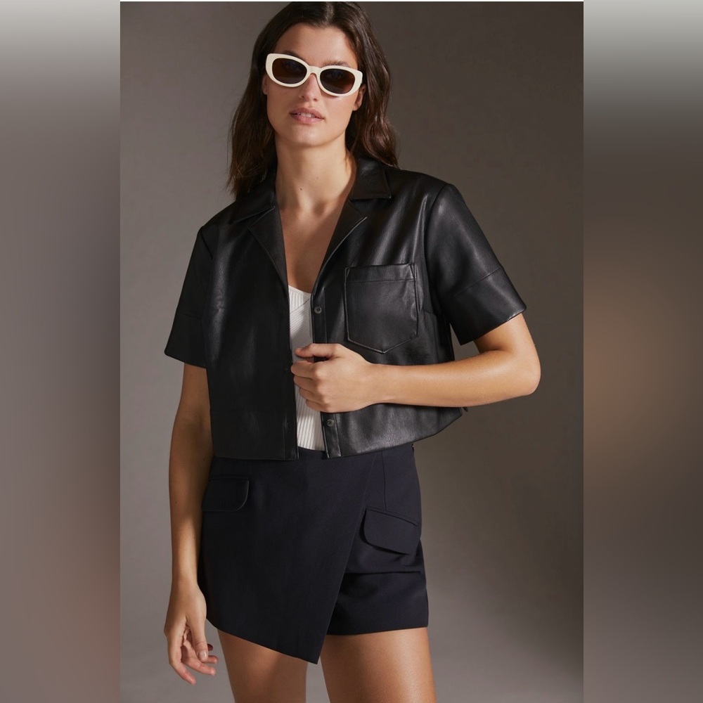 Anthropologie Maeve cropped faux leather surf shirt 🖤